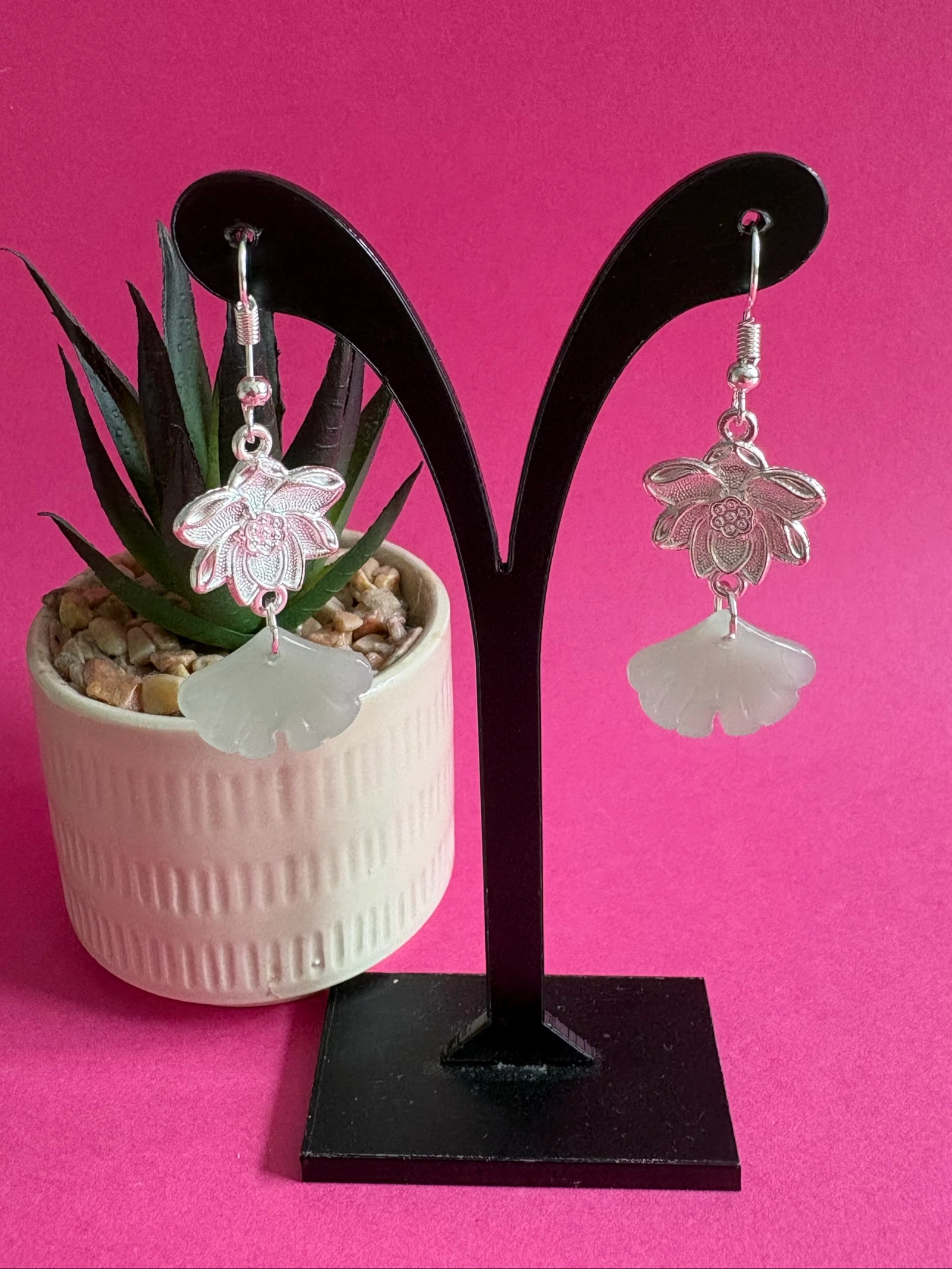 Boucles d'oreilles Ginkgo & Fleur de Lotus – Style Bohème / Zen